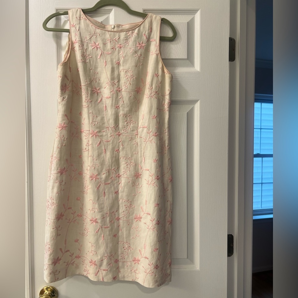 Jessica Howard Cream and Pink Embroidered Pink beige dress sleeveless